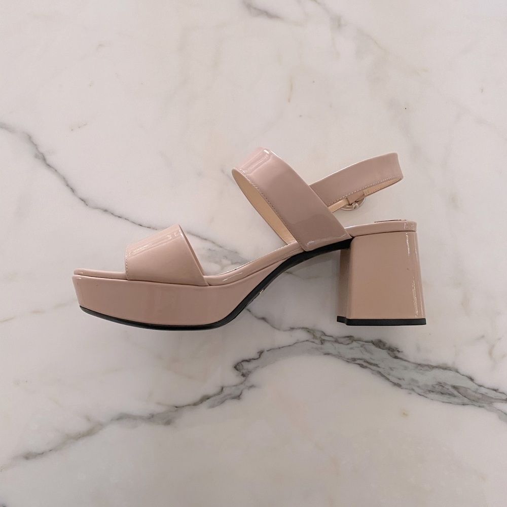 Prada patent platform sandal heels, size 36.5